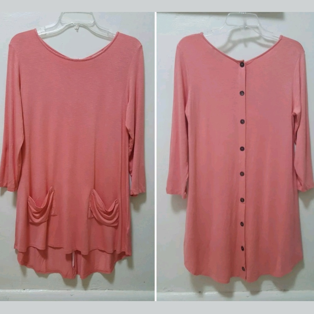 LOGO by Lori Goldstein Top Slub Knit Button Tunic